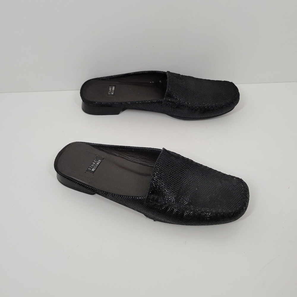 Stuart Weitzman Bedrock Black Serpentine Flat Slide On Shoes Women Size 8